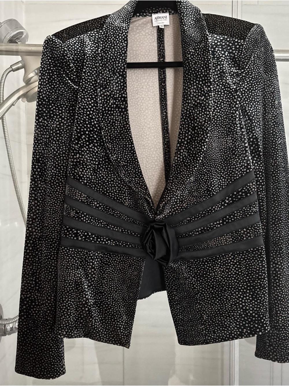 Armani Collezioni Black evening jacket light velvety with satin bow trim